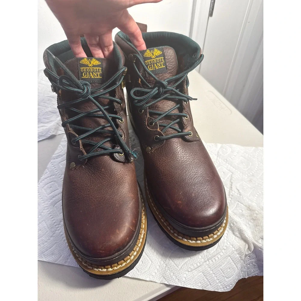 Georgia Giant Mens Brown Leather Work Boots Oil Resistant G6274 Size 16 medium